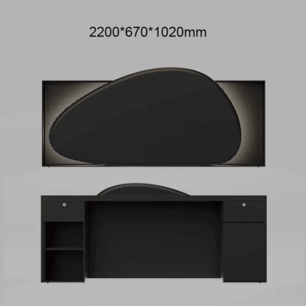 Black Cobble Front Desk with LED and Metal Mesh, Perfect for Salons and Offices
