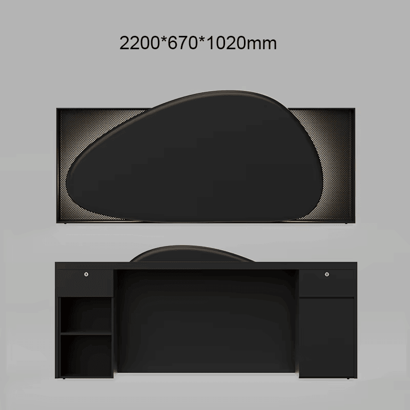 Black Cobble Front Desk with LED and Metal Mesh, Perfect for Salons and Offices