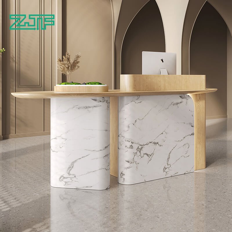 Office Reception Desk with Marble Finish Eros Carrara White Marble Office Reception Table
