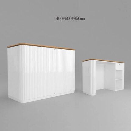 Small Reception Desk with Wave Panels and Wood Grain