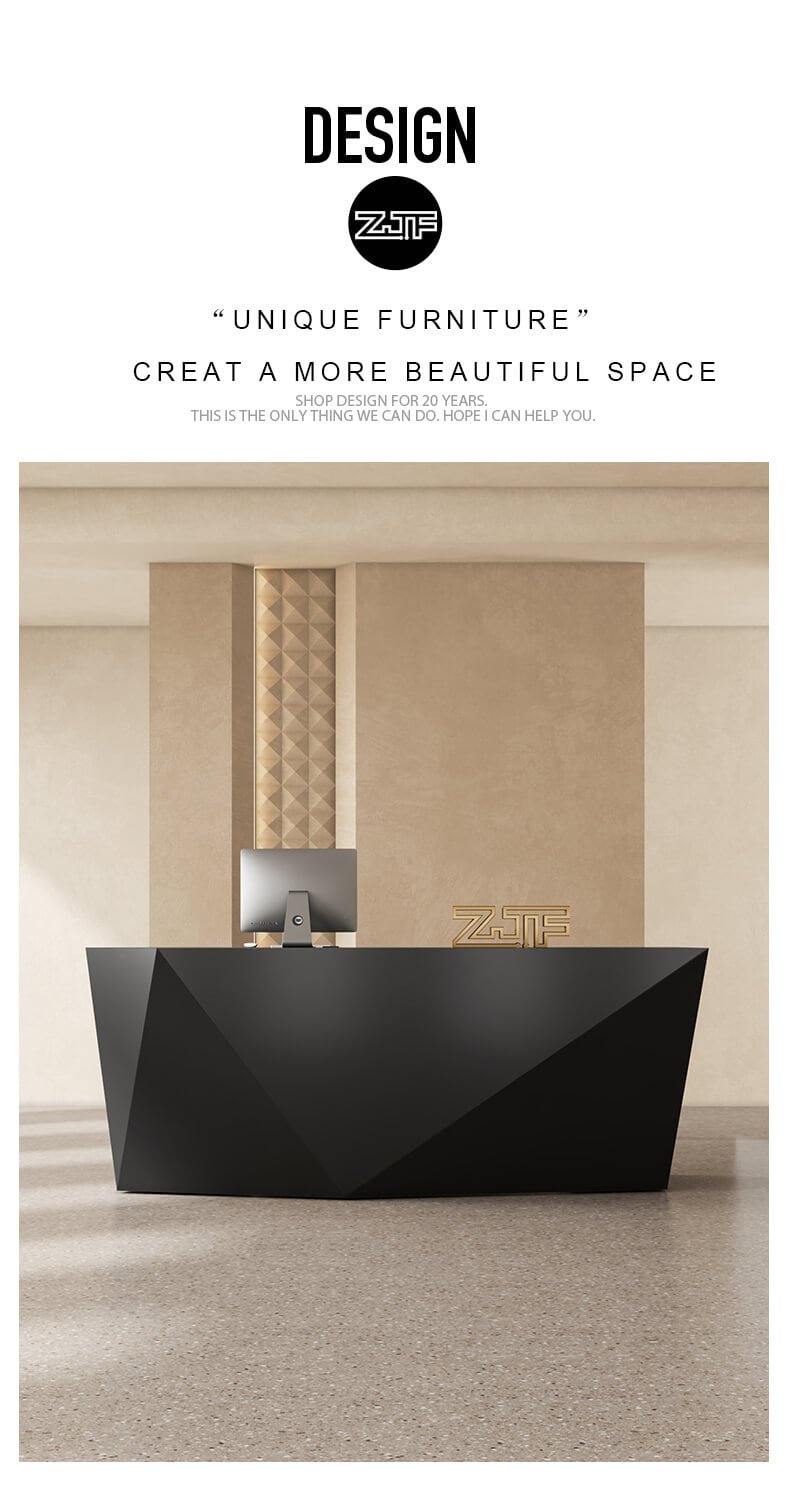 Modern Pure Black Diamond Front Reception Desk 1 Pure Black Diamond Form Desk for Salons