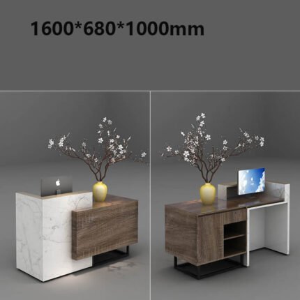 Custom reception desk dark marble dark wood ADA