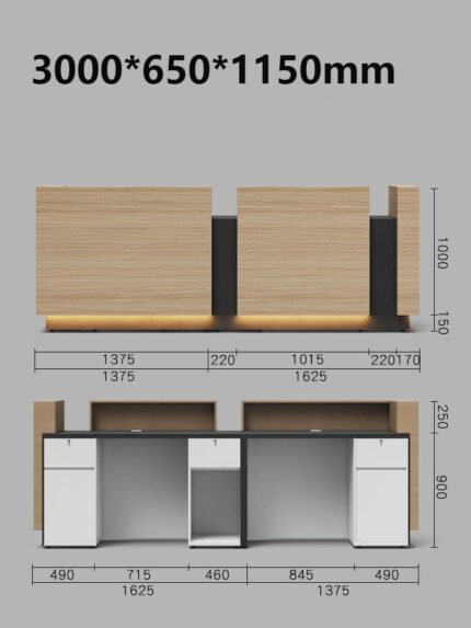 Large Reception Counter with Wood and LED Lighting