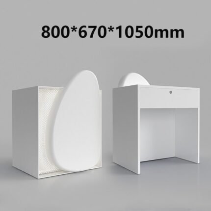 White Front Desk with Pebble Design and Metal Mesh