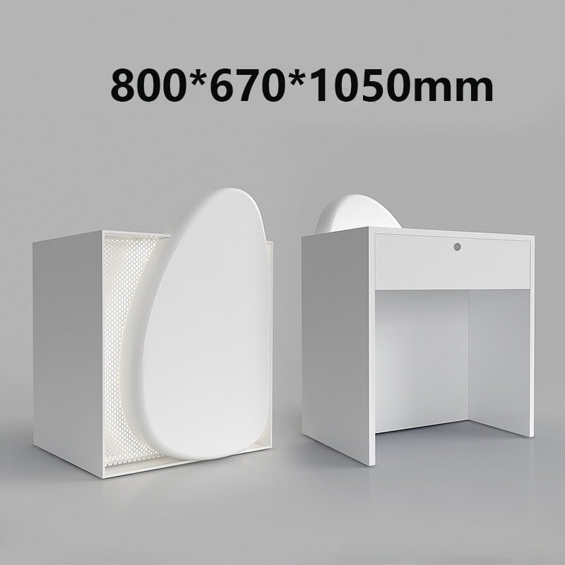 White Front Desk with Pebble Design and Metal Mesh