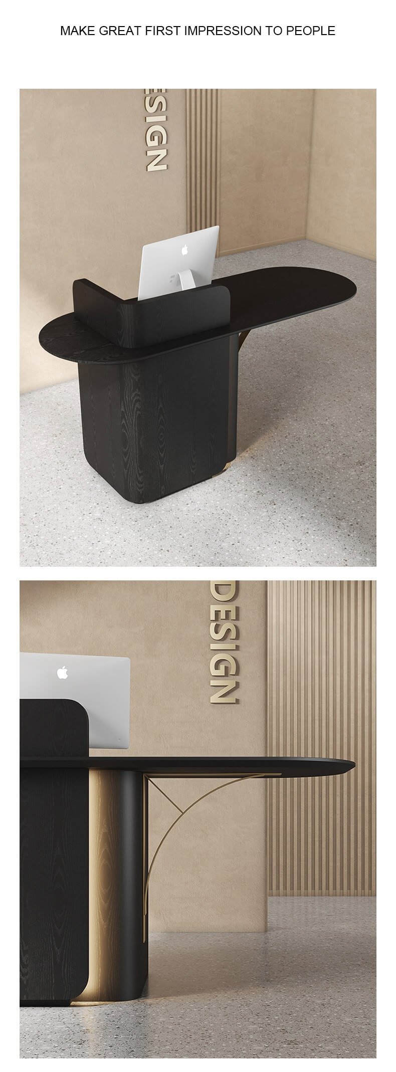 Recepitionist Furniture Black LED Modern Front Desk 5 Small Black LED Desk for Compact Retail Spaces