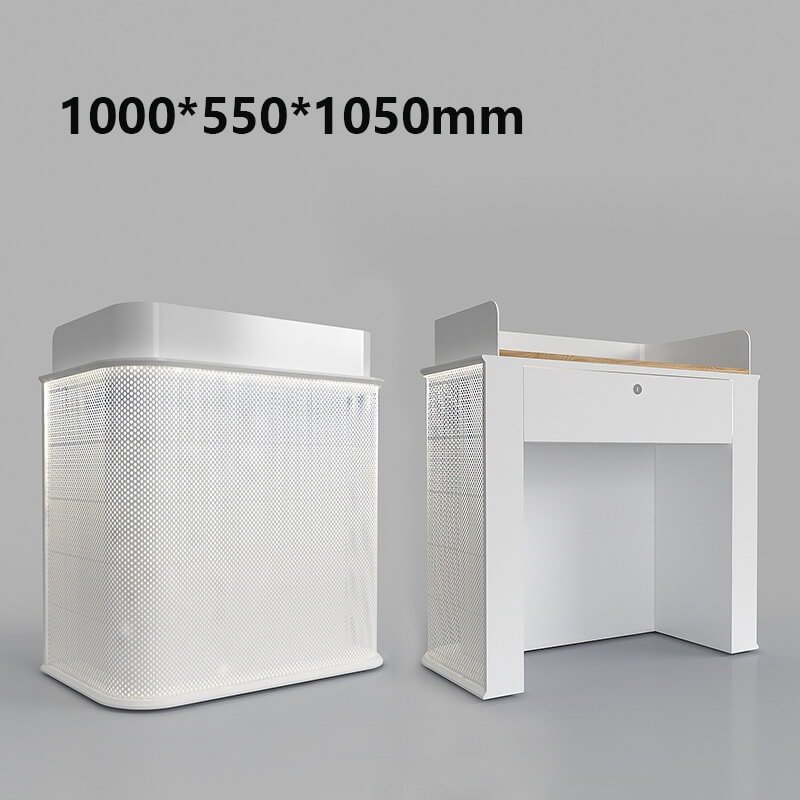 White Metal Reception Desk with LED Lights for Offices