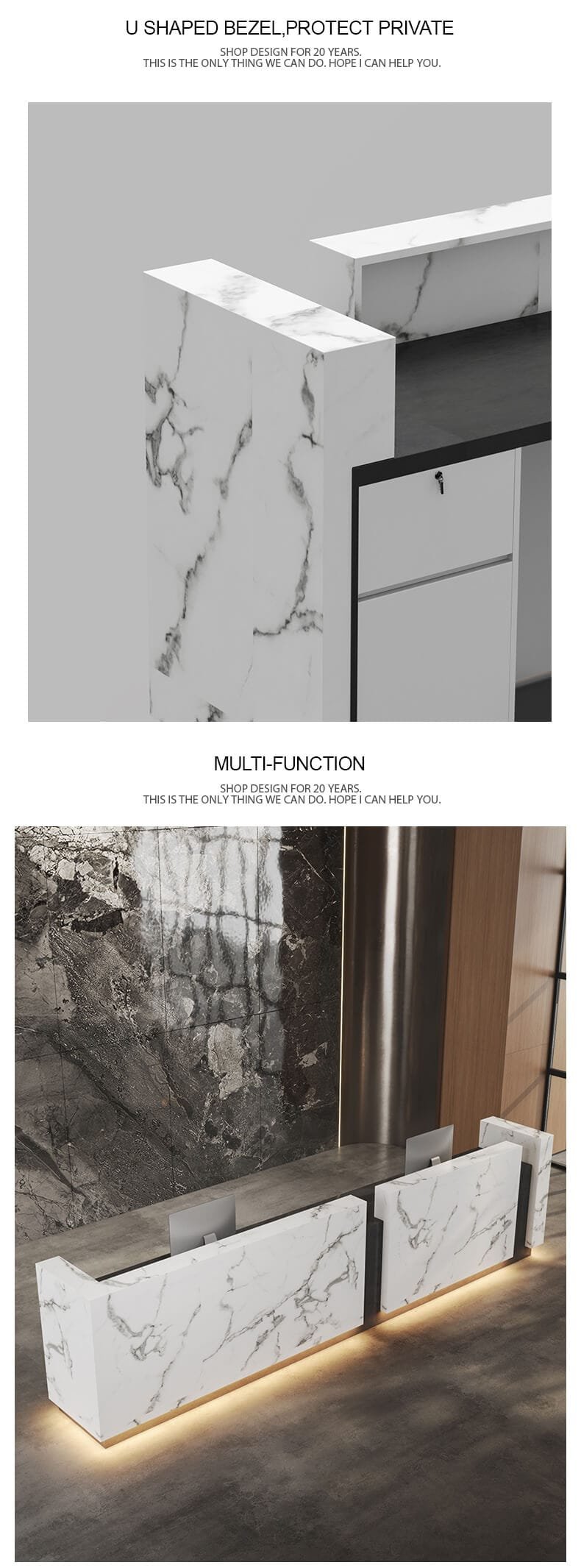 Luxurious LED Italy Marble Reception Front Desk 5 Sophisticated White Marble Desk for Luxury Reception