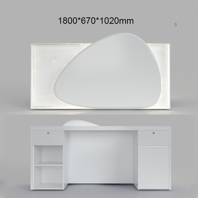 White Reception Desk with Cobble Design and Mesh for Hotel Lobbies