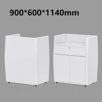 Pure white small reception desk with wheels
