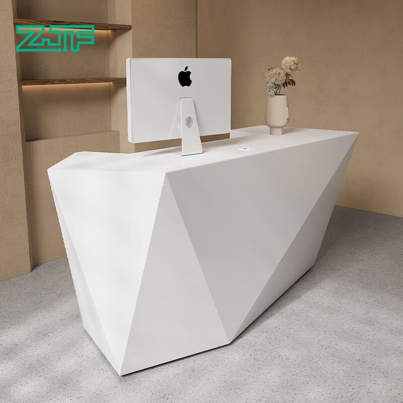 White Diamond Reception Desk for Salon Lobby Spaces Plain White Beauty Salons Reception Desk Furniture