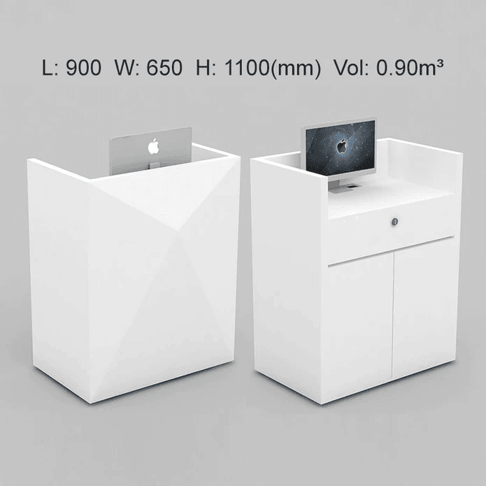 White Gloss Reception Desk for Boutique Stores 3 Portable white reception desk with diamond shape option