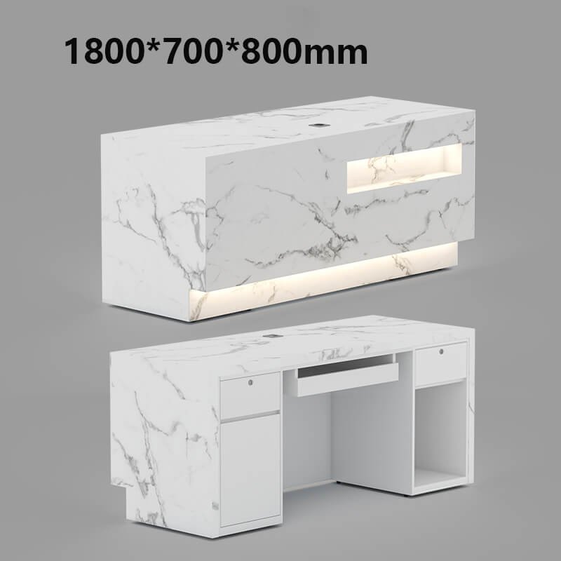 White marble reception desk with lights for offices