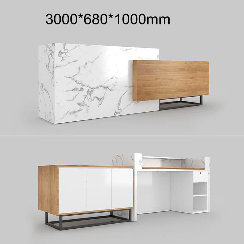Custom white marble ADA desk U shaped panel