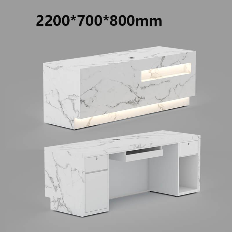 White marble desk I shaped custom for hotels