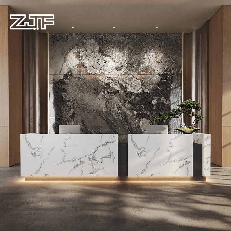 White Marble Reception Desk for Luxury Corporate Offices Luxurious LED Italy Marble Reception Front Desk