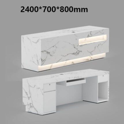Custom white marble desk I shaped with lights