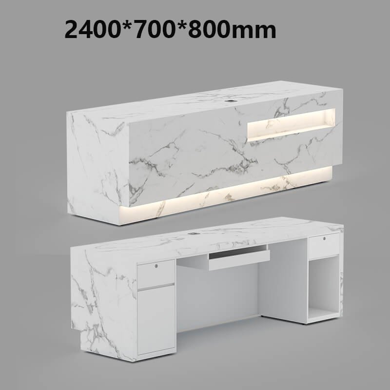 Custom white marble desk I shaped with lights