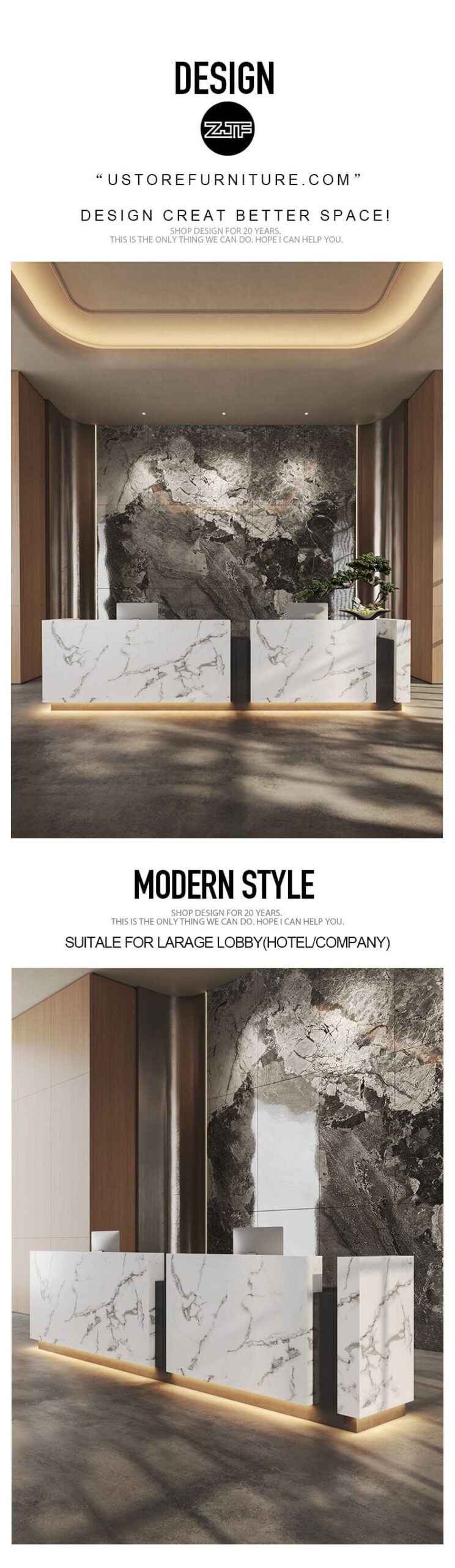 Luxurious LED Italy Marble Reception Front Desk 1 White Marble Reception Desk with LED Accents scaled