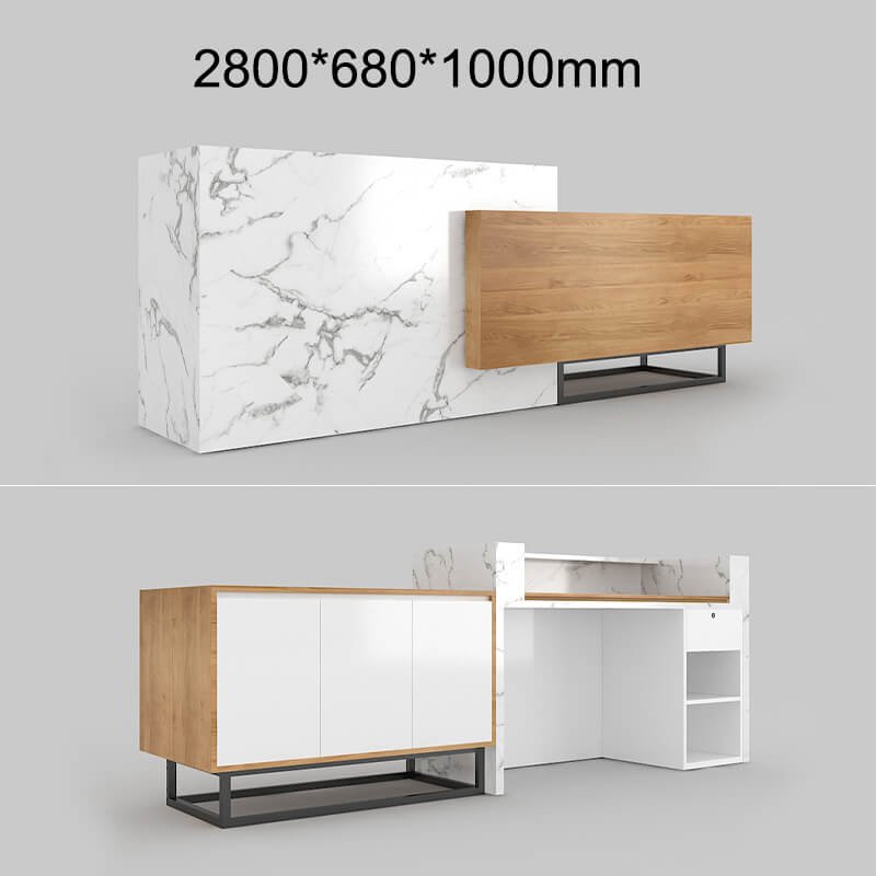 Custom white marble reception desk ADA compliant