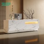 White marble reception desk with lights custom made