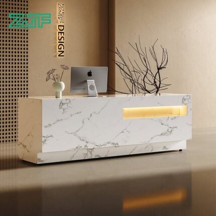 White marble reception desk with lights custom made
