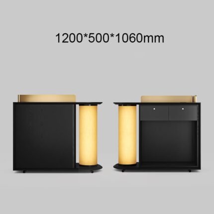 Black Reception Desk with Lantern-Like LED Lights