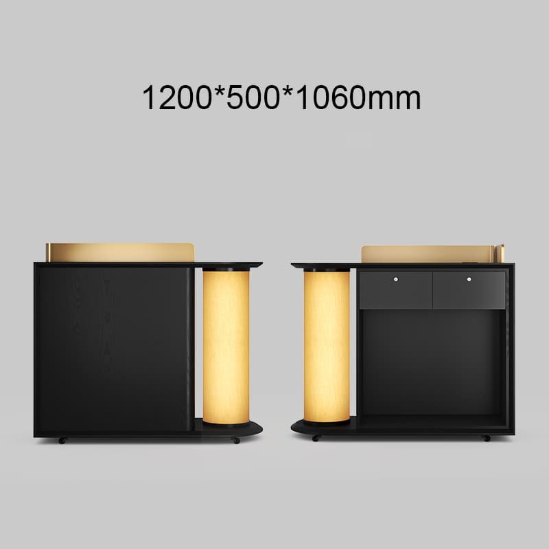 Black Reception Desk with Lantern-Like LED Lights