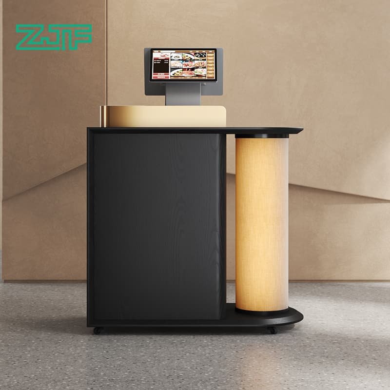 Wood Reception Counter for Boutique Spaces Lantern LED Hair Salons Small Reception Desks