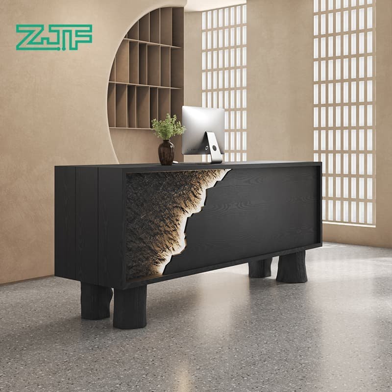 Large Black Woodgrain Reception Table for Salons