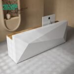 White diamond shaped desk custom wood design