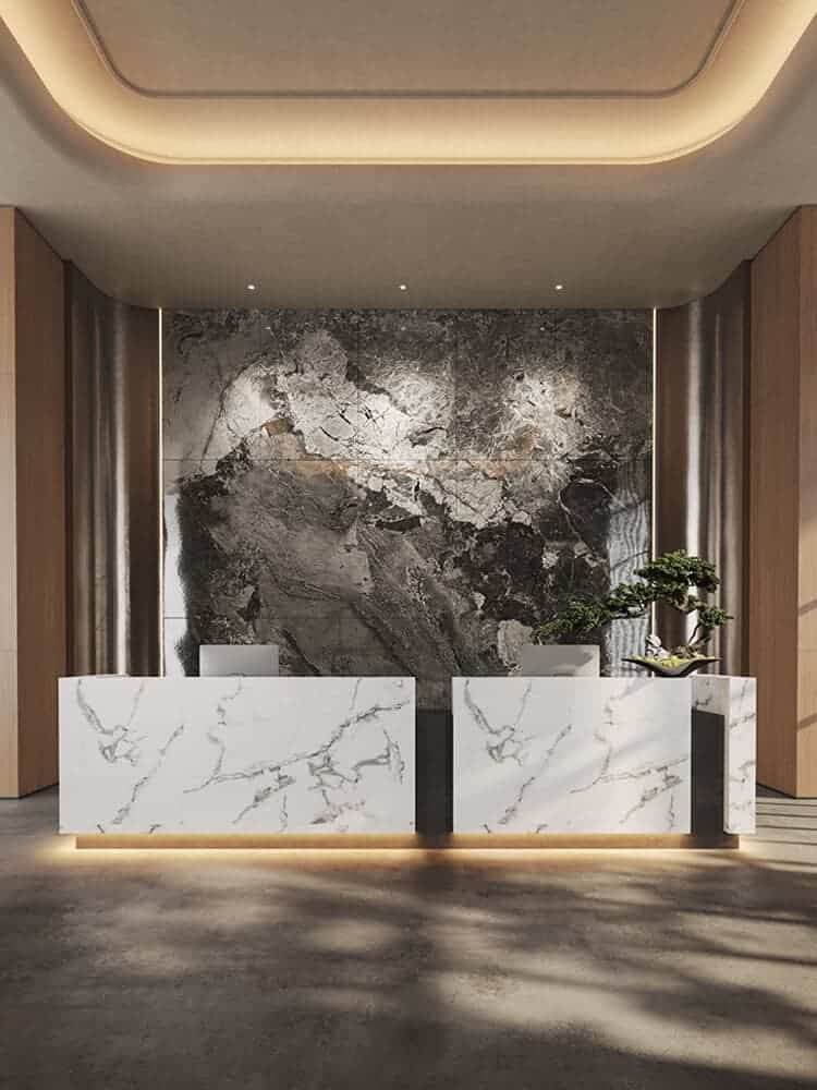 large marble salon reception desk