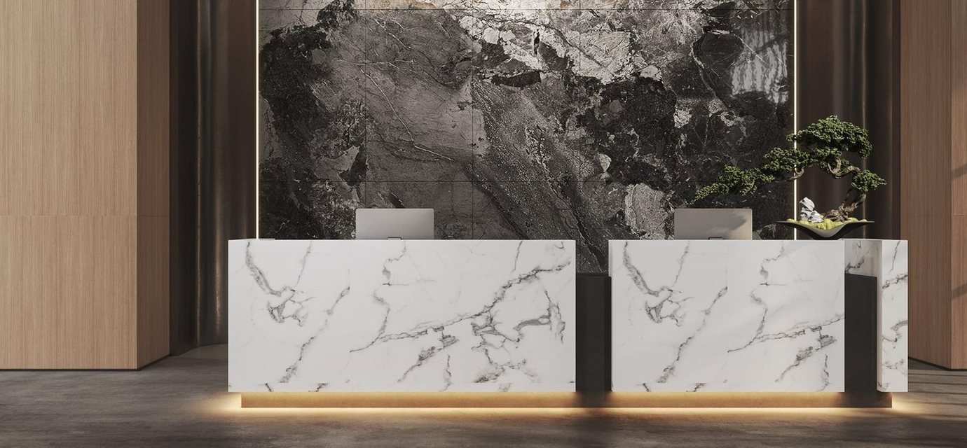 salon reception desk banner
